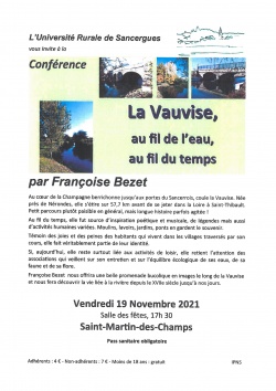 CONFERENCE : La Vauvise, au fil de l&#039;eau, au fil du temps