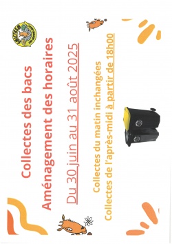 HORAIRES COLLECTE BACS (ordures ménagères + tri)