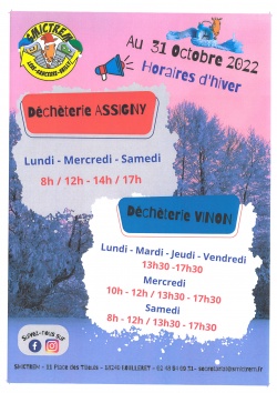 HORAIRES HIVER DECHETTERIES